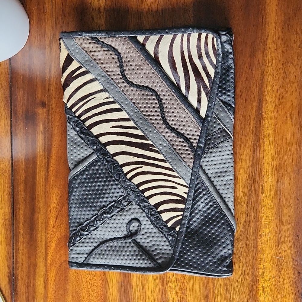 7 Seven Handbags by Dimitri Vintage Leather Large Clutch Calf Hair